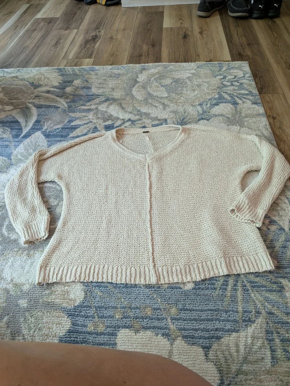 Free People Loose Knit Oversized Boxy Cream Open-Stitch Knit Cardigan
